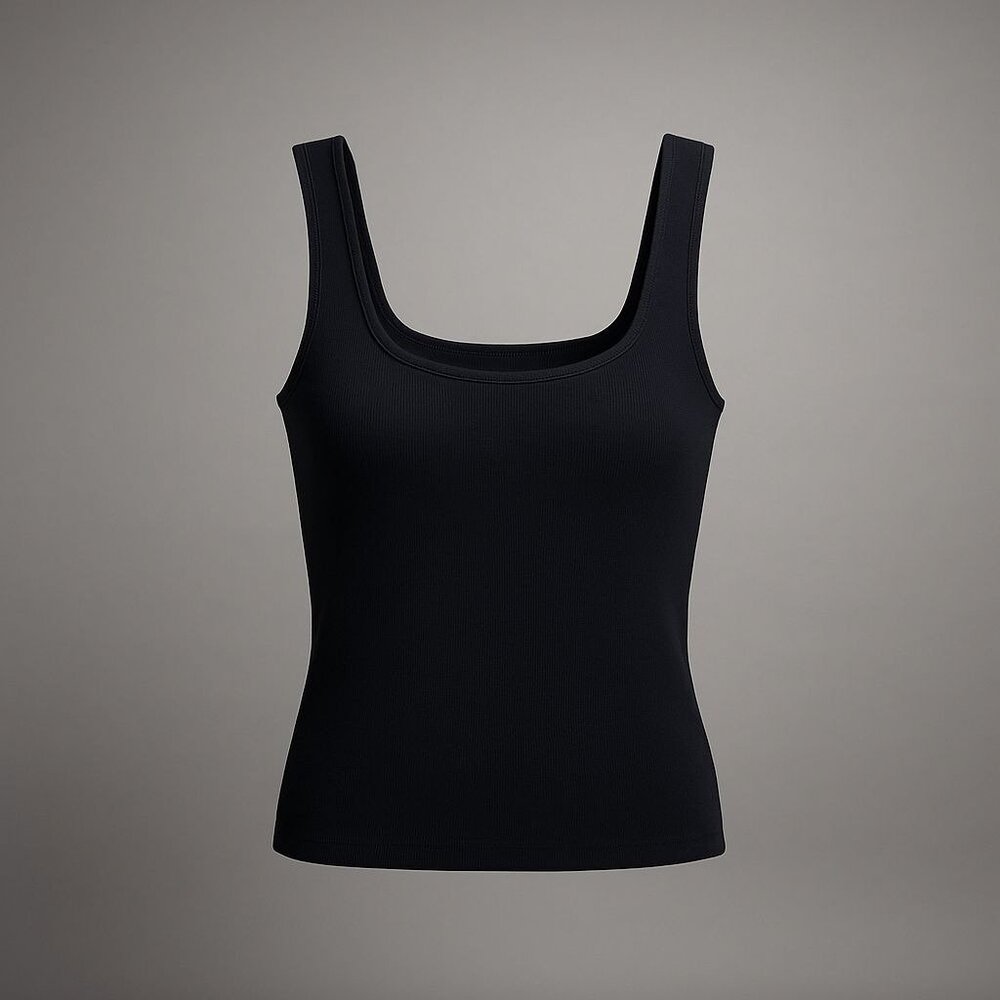 Madewell Rib Square-Neck Sweater Tank Women Medium True Black Stretchy & Stylish